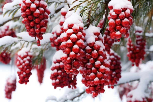 Naturalna dekoracja w lesie Śnieżne stożki sosnowe wiszące na sosnowych świątecznych wizytówkach Generatywna sztuczna inteligencja