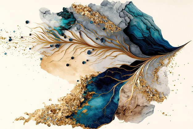 Naturalna niebieska i złota marmurowa tekstura na tapetę z kafelkami skóry luksusowe tło Kreatywny kamienny ceramiczny projekt wnętrz ściennych Generative AI