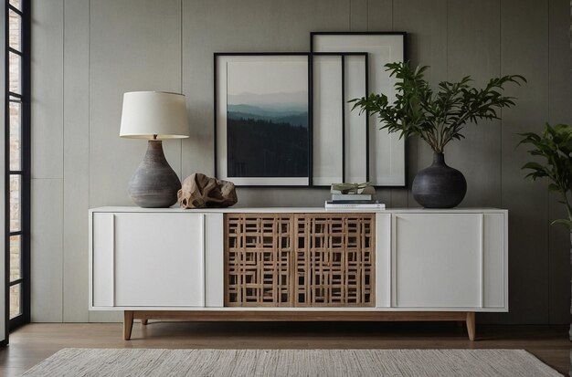 Naturalna prostota Biały sideboard w spokojnej przestrzeni