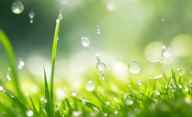 Naturalna zielona trawa z kropelami wody na tle