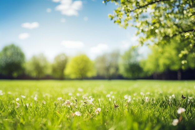 Zdjęcie naturalna zielona trawa z światłem słonecznym tło styl wiosenny