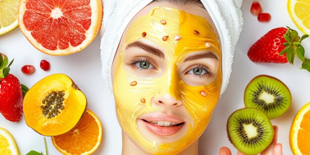 Naturalne domowe maski twarzowe z owoców izolowana prezentacja ai stworzona