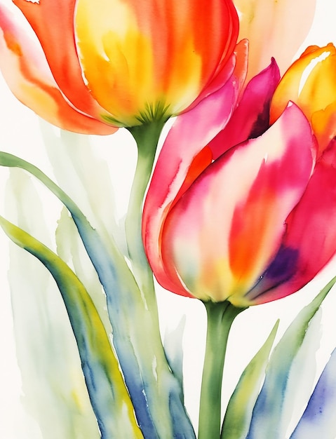 Naturalne niesamowite botaniczne abstrakcyjne kwiaty tulipanów malowanie na papierze Hd akwarela obraz