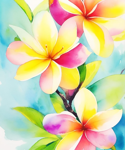 naturalne piękno niesamowity wielokolorowy kwiat frangipani abstrakcyjny obraz na papierze HD akwarela