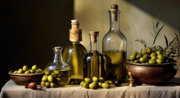 Naturalnie czysta złota oliwa z oliwek z oliwek i czarnych oliwek, świeża, naturalna, zdrowa żywność