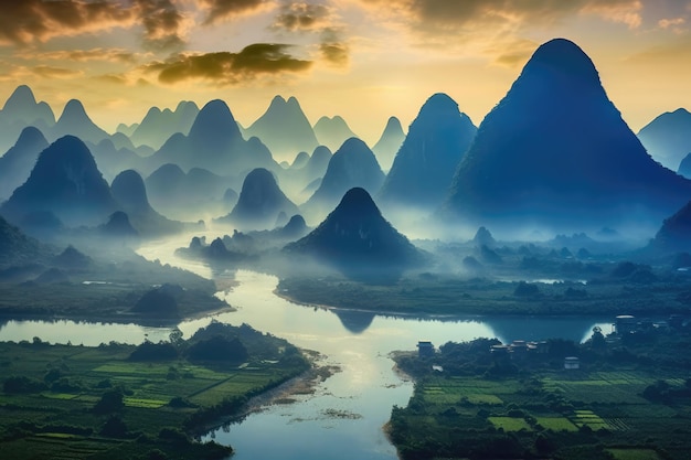 Naturalny krajobraz gór i wody w Guilin w Chinach