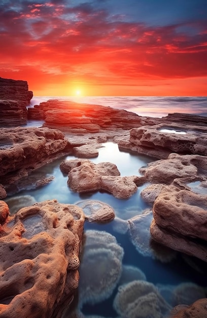Naturalny krajobraz morski z zachodem słońca
