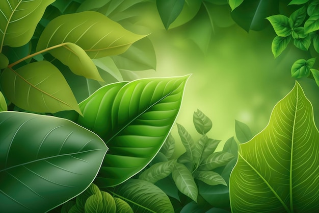 Naturalny zielony liść Świeże zielone liście drzew pod światłem słonecznym Generatywna sztuczna inteligencja