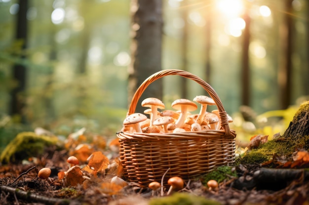 Nature's Bounty Basket Kolekcja ręcznie zbieranych grzybów o jesiennych brązowych odcieniach Sezonowa skarbnica organicznych przysmaków