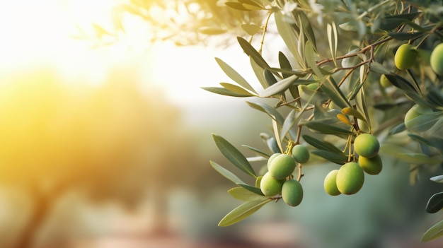 Nature's Bounty Obfite zbiory oliwek lśniących w słońcu wygenerowane przez sztuczną inteligencję