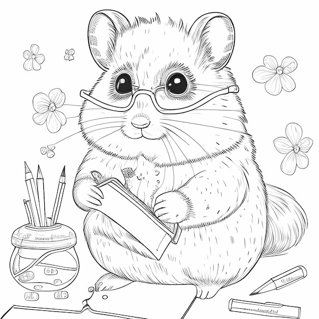 Zdjęcie nauczanie chomika książka do kolorowania ilustracja mądrej i rozmownej myszy