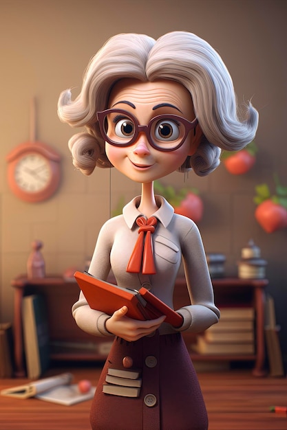 Zdjęcie nauczycielka postać renderowania 3d styl 3d pixar