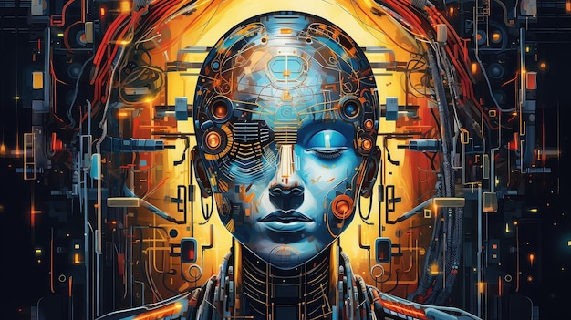 nauka mózg robot cyfrowa ilustracja sztuczna inteligencja głowa maszyna komputer umysł nauka mózg robot cyfrowy wygenerowany ai
