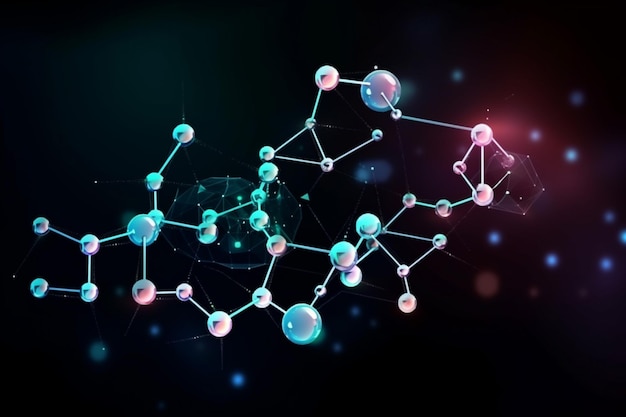 Nauka Struktura molekularna z bliska tapeta szablonu tła lub baner Generatywna sztuczna inteligencja