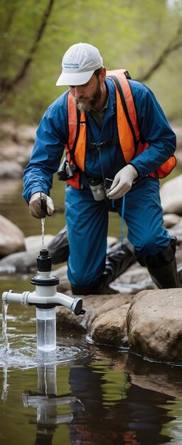 Naukowcy zajmujący się ochroną środowiska przeprowadzają badania jakości wody w ekosystemie rzeki.