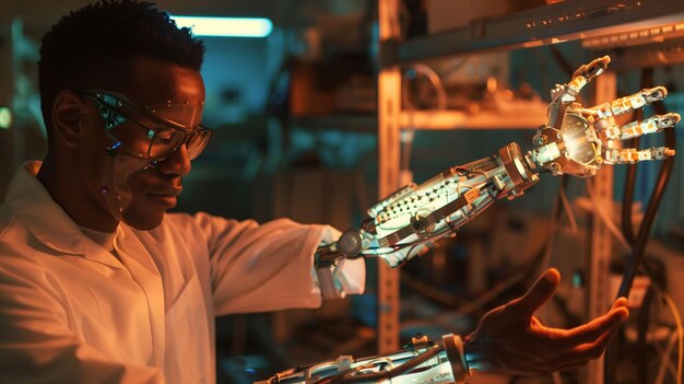 Naukowiec bada rękę robota