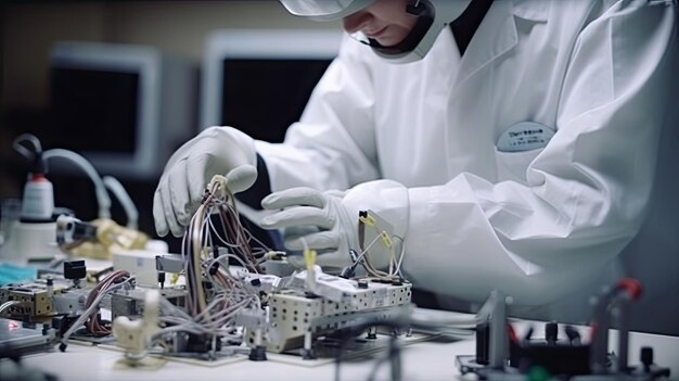 Naukowiec pracujący nad niektórymi urządzeniami elektronicznymi w laboratorium