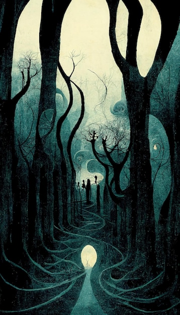 Nawiedzony las przerażający krajobraz ilustracja Fantasy Halloween tło lasu Ilustracja 3D