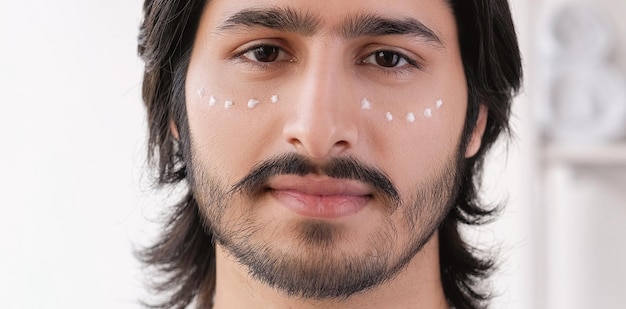 Nawilżająca skóra pielęgnacja twarzy pewny siebie mężczyzna broda