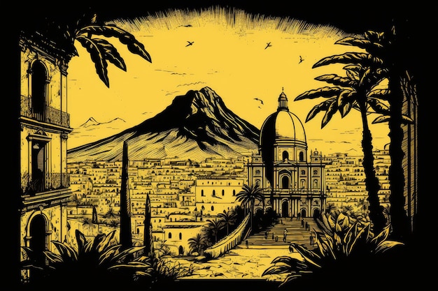 Neapol ilustracja podróży koncepcja turystyki włoskiej Skylines punkty orientacyjne Neapol sylwetka grafika