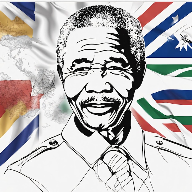 Nelson Mandela z ilustracją flagi Południowej Afryki