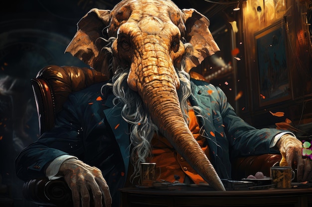 neofauwistyczny mamut w garniturze autorstwa Aleksiego Briclota