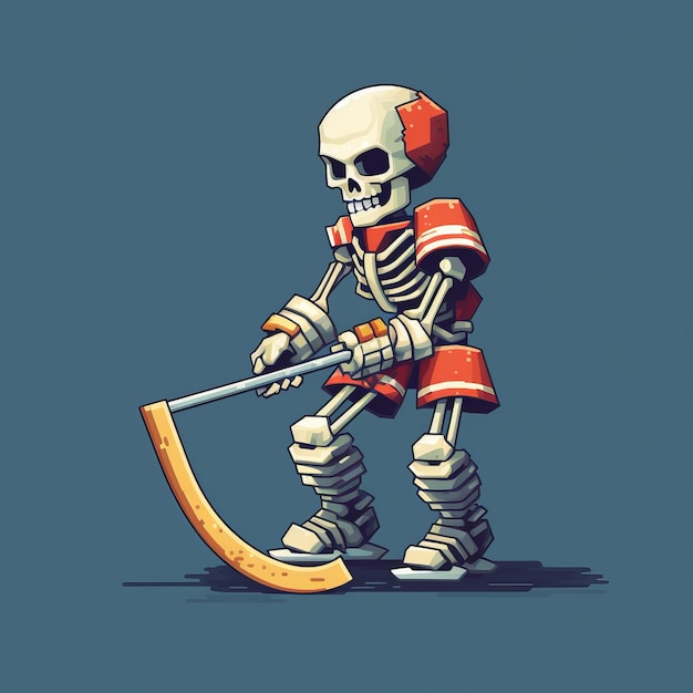 Neogeo Minimalizm Kolorowy Skeleton Hockey Player w Pixel Art