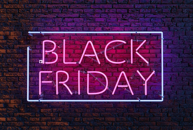 Neon BLACK FRIDAY na ceglanej ścianie