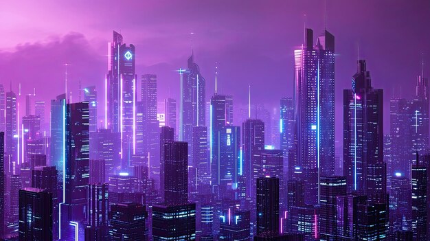 Neon city Anti design korporacja matryca futuryzm noc cyberpunk ulica technologia kolorowy drapacz chmur widok miasta wzmocnienie stylu metropolis generowany przez AI