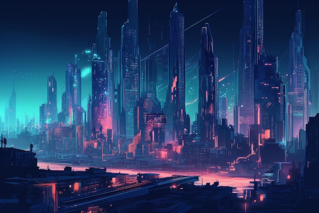 Neon City cyberpunk skyline Generate Ai