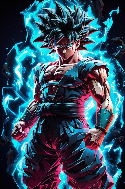 Neon cyan kontur i czarne pełne ciało Goku super syain