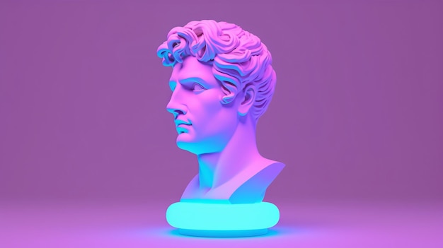 Neon Cyberpunk Głowa Dawida, rzeźba, popiersie, styl renderowania 3D na żywym tle Metaverse Y2K Neonowy awatar
