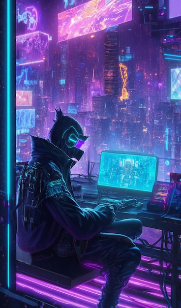 Neon Cyberpunk Hacker generatywny ai