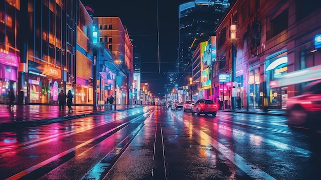 neon cyberpunk miasto miejska przyszłość metaverse noc fioletowa ulica tekstura tło