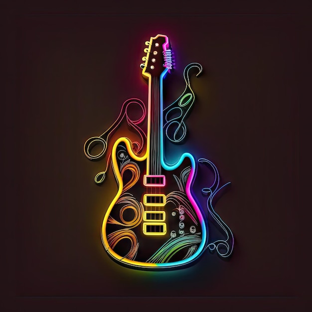 Neon Electric Guitar Instrument koncertowy Fluorescencyjny baner klubu nocnego Abstrakcyjna generatywna ilustracja AI