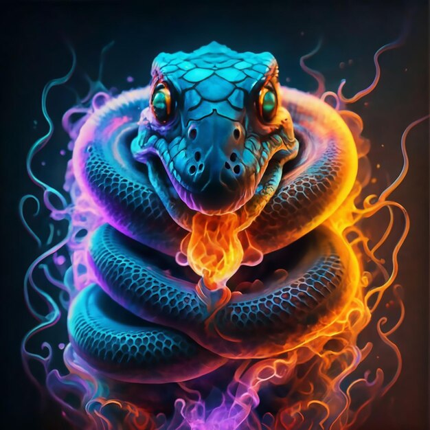 Zdjęcie neon_fire_photo realistic_portrait_of_a_snake