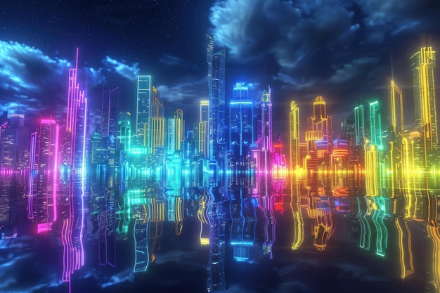 Zdjęcie neon fractal skyline projektowanie tła