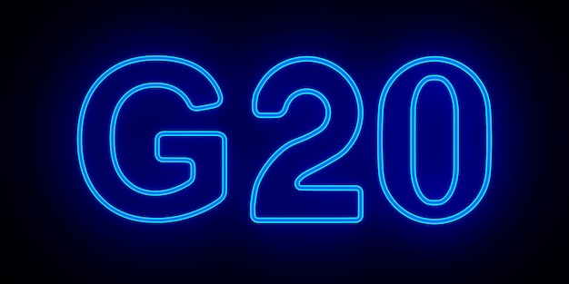 Zdjęcie neon g20 na ciemnym tle ilustracji 3d