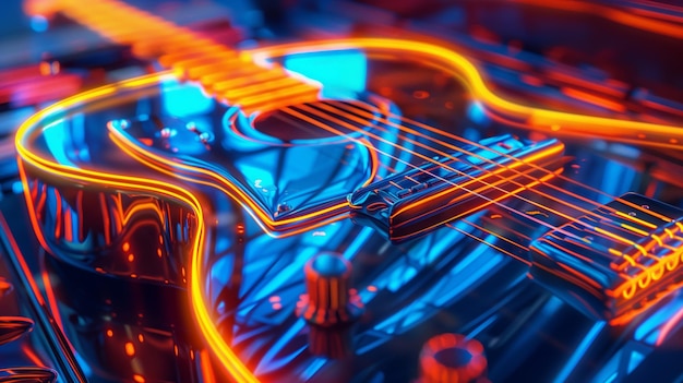 Neon Glow Cyber Guitar Art