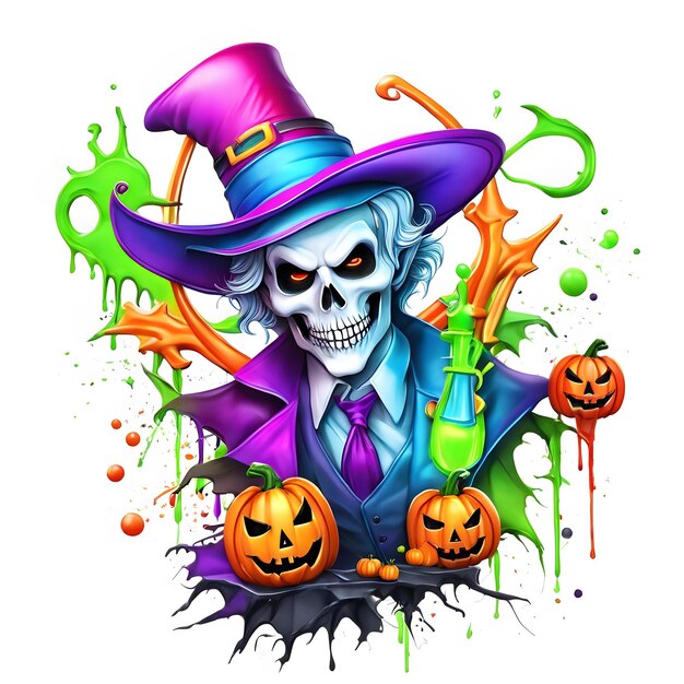 Neon Happy Halloween Day Clipart Kompozycja Halloween Day Generatywna sztuczna inteligencja