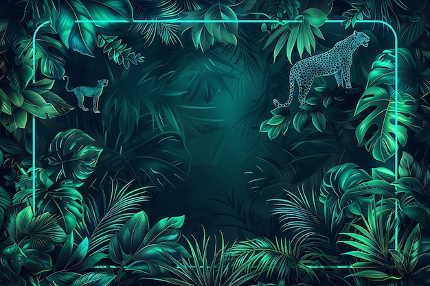 Neon Jungle Arcane Frame z egzotycznymi zwierzętami i żywymi folami Neon Color Background Art Collection