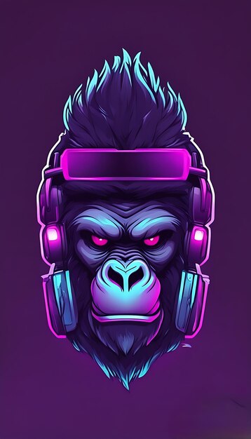 Zdjęcie neon king kong wektor maskotka logo