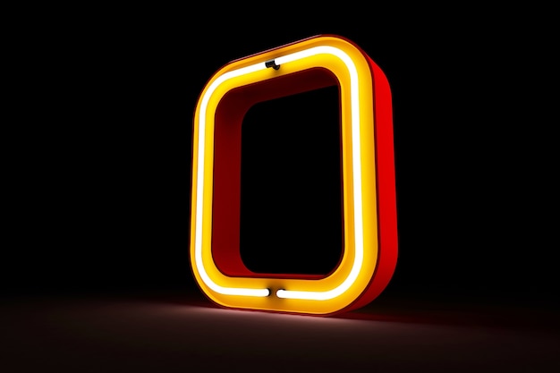 Neon light alfabet 3d renderowania na czarnym tle