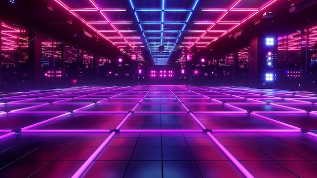 Neon Lights Dancefloor Cyberpunk Chic Techno Music Futuristic Concept