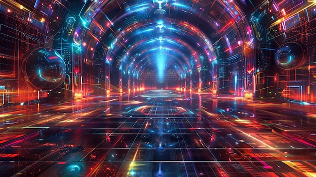 Neon Lights Tunnel Futuristic Frequencies Cyber Synchrony Techno Tunes