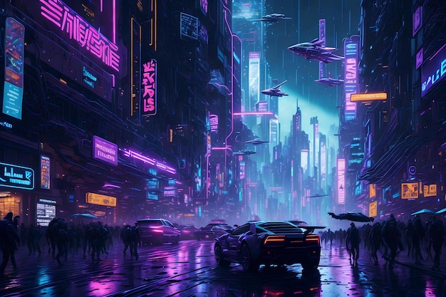 Neon Metropolis Hiperrealistyczna Cyberpunk Panorama