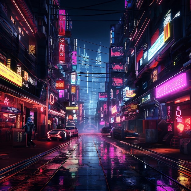 Neon Nights Cyberpunk Aesthetics Oświetlona Generatywna AI