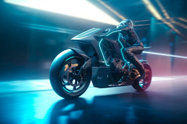 Neon Nights: Futurystyczny motocykl w Urban Speedscape stworzony przy użyciu technologii generatywnej AI