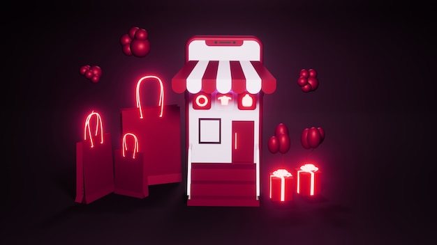 Neon Oświetlenie 3d render zakupy online Zdjęcie