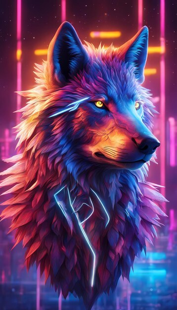 Neon Ray Fantasy Wolf Fotorealistyczne żywe obrazy